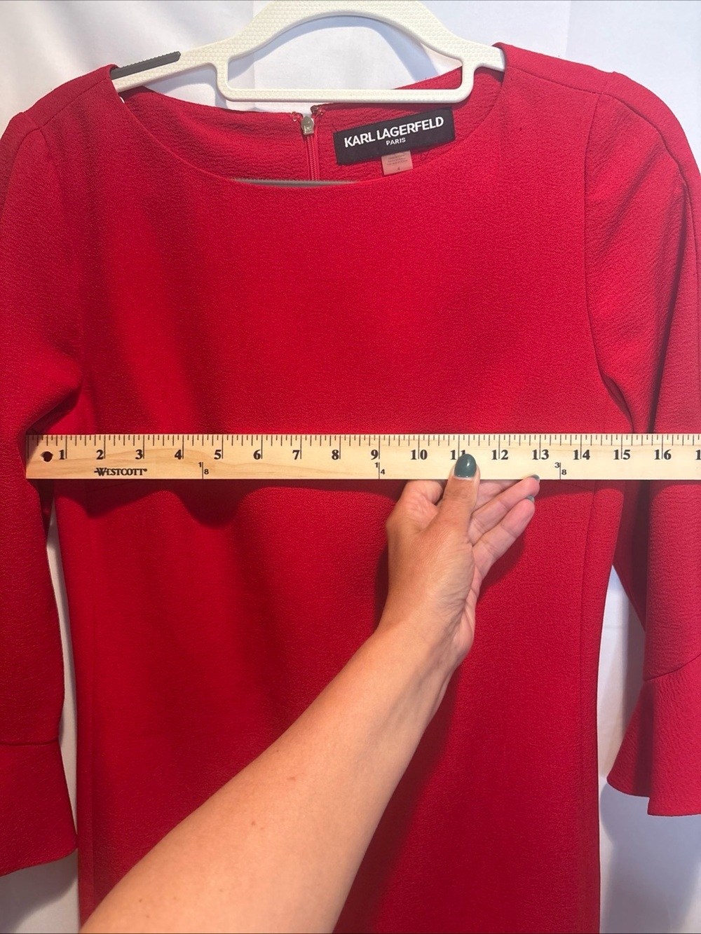 Karl Lagerfeld Red Ruffle-Cuff Shift Dress - Picture 10 of 11